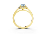 Yellow gold Fancy Blue Emerald Cut Halo Diamond Ring with Solitaire Band and Prong Setting_3