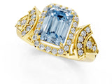 Yellow gold Fancy Blue Emerald Cut Halo Diamond Split Shank Engagement Ring with Four-Prong Setting_1