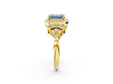 Yellow gold Fancy Blue Emerald Cut Halo Diamond Split Shank Engagement Ring with Four-Prong Setting_2