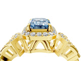 Yellow gold Fancy Blue Emerald Cut Halo Diamond Split Shank Engagement Ring with Four-Prong Setting_4