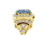 Yellow gold Fancy Blue Emerald Cut Halo Diamond Split Shank Engagement Ring with Four-Prong Setting_5