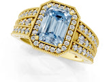 Yellow gold Fancy Blue Emerald Cut Halo Diamond Split Shank Ring with Prong Setting_7