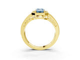 Yellow gold Fancy Blue Emerald Cut Halo Diamond Split Shank Ring with Prong Setting_9