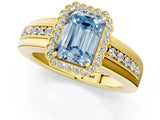 Yellow gold Fancy Blue Emerald  Cut Halo Pave Band Four-Prong Ring_50
