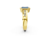 Yellow gold Fancy Blue Emerald  Cut Halo Pave Band Four-Prong Ring_51