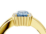 Yellow gold Fancy Blue Emerald  Cut Halo Pave Band Four-Prong Ring_53