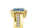 Yellow gold Fancy Blue Emerald  Cut Halo Pave Band Four-Prong Ring_54