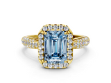 Yellow gold Fancy Blue Emerald  Cut Halo Pave Band Four-Prong Setting Ring_37