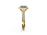 Yellow gold Fancy Blue Emerald  Cut Halo Pave Band Four-Prong Setting Ring_39