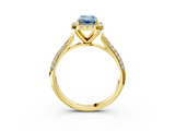 Yellow gold Fancy Blue Emerald  Cut Halo Pave Band Four-Prong Setting Ring_40