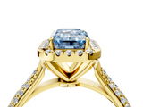 Yellow gold Fancy Blue Emerald  Cut Halo Pave Band Four-Prong Setting Ring_41