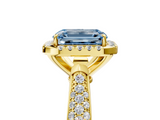 Yellow gold Fancy Blue Emerald  Cut Halo Pave Band Four-Prong Setting Ring_42