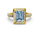 Yellow gold Fancy Blue Emerald  Cut Halo Pave Split Shank Prong Setting Ring_33