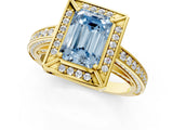 Yellow gold Fancy Blue Emerald  Cut Halo Pave Split Shank Prong Setting Ring_34