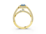 Yellow gold Fancy Blue Emerald  Cut Halo Pave Split Shank Prong Setting Ring_36