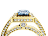 Yellow gold Fancy Blue Emerald  Cut Halo Pave Split Shank Prong Setting Ring_37