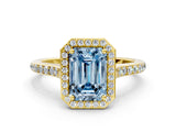 Yellow gold Fancy Blue Emerald Cut Halo Round Diamond Pavé Band with Four-Prong Setting_3