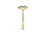 Yellow gold Fancy Blue Emerald Cut Halo Round Diamond Pavé Band with Four-Prong Setting_5