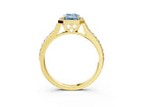 Yellow gold Fancy Blue Emerald Cut Halo Round Diamond Pavé Band with Four-Prong Setting_6