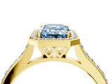 Yellow gold Fancy Blue Emerald Cut Halo Round Diamond Pavé Band with Four-Prong Setting_7
