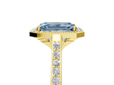 Yellow gold Fancy Blue Emerald Cut Halo Round Diamond Pavé Band with Four-Prong Setting_8