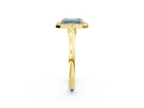 Yellow gold Fancy Blue Emerald Cut Halo Round Diamond Solitaire Ring with Pavé Band and Four-Prong Setting_2