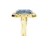 Yellow gold Fancy Blue Emerald Cut Halo Round Diamond Solitaire Ring with Pavé Band and Four-Prong Setting_5