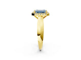 Yellow gold Fancy Blue Emerald  Cut Halo Solitaire Engagement Ring with Square Band and Four-Prong Setting_91