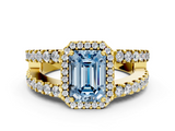 Yellow gold Fancy Blue Emerald  Cut Halo Split Shank Diamond Ring with Four-Prong Setting_43