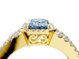 Yellow gold Fancy Blue Emerald  Cut Halo Split Shank Diamond Ring with Four-Prong Setting_47