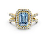 Yellow gold Fancy Blue Emerald  Cut Halo Split Shank Pave Set Ring_62