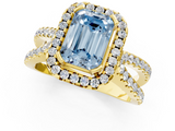 Yellow gold Fancy Blue Emerald  Cut Halo Split Shank Pave Set Ring_63