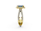 Yellow gold Fancy Blue Emerald  Cut Halo Split Shank Pave Set Ring_64