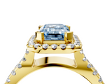 Yellow gold Fancy Blue Emerald  Cut Halo Split Shank Pave Set Ring_66