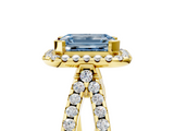 Yellow gold Fancy Blue Emerald  Cut Halo Split Shank Pave Set Ring_67