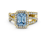 Yellow gold Fancy Blue Emerald  Cut Halo Split Shank Prong Setting Ring_12