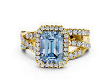 Yellow gold Fancy Blue Emerald  Cut Halo Split Shank Prong Setting Ring_60