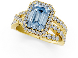 Yellow gold Fancy Blue Emerald  Cut Halo Split Shank Prong Setting Ring_61