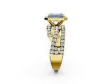 Yellow gold Fancy Blue Emerald  Cut Halo Split Shank Prong Setting Ring_62