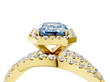 Yellow gold Fancy Blue Emerald  Cut Halo Split Shank Prong Setting Ring_64