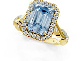 Yellow gold Fancy Blue Emerald Cut Halo Twist Band with Four-Prong Setting_13