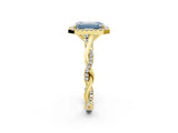 Yellow gold Fancy Blue Emerald Cut Halo Twist Band with Four-Prong Setting_14