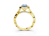 Yellow gold Fancy Blue Emerald Cut Halo Twist Band with Four-Prong Setting_15