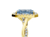 Yellow gold Fancy Blue Emerald Cut Halo Twist Band with Four-Prong Setting_17