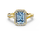 Yellow gold Fancy Blue Emerald  Cut Halo Twisted Band Four-Prong Ring_20