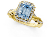 Yellow gold Fancy Blue Emerald  Cut Halo Twisted Band Four-Prong Ring_21