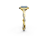 Yellow gold Fancy Blue Emerald  Cut Halo Twisted Band Four-Prong Ring_22