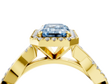 Yellow gold Fancy Blue Emerald  Cut Halo Twisted Band Four-Prong Ring_24
