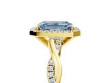 Yellow gold Fancy Blue Emerald  Cut Halo Twisted Band Four-Prong Ring_25