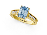 Yellow gold Fancy Blue Emerald  Cut Milgrain Channel Set Engagement Ring with Solitaire Prong Setting_44